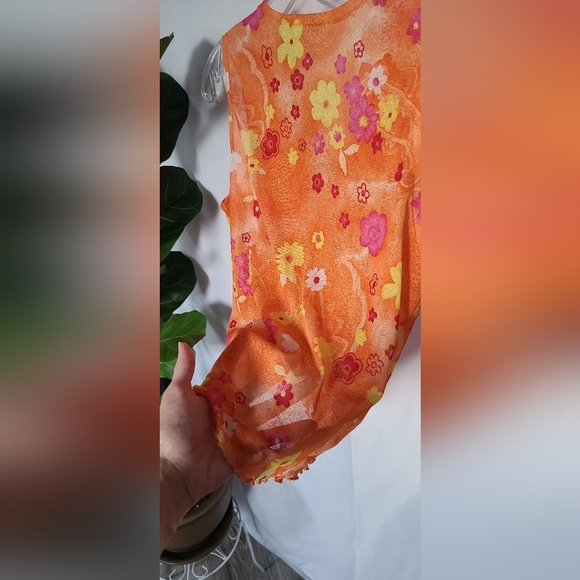 Orange Floral Sheer Crop Top -  size XS/S - Picture 4 of 5